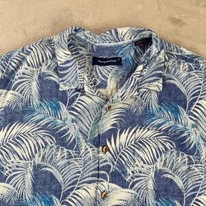 Tommy Bahama Camp Shirt Men 2XB Big Blue Palm Fronds Hawaiian Loop Collar Silk
